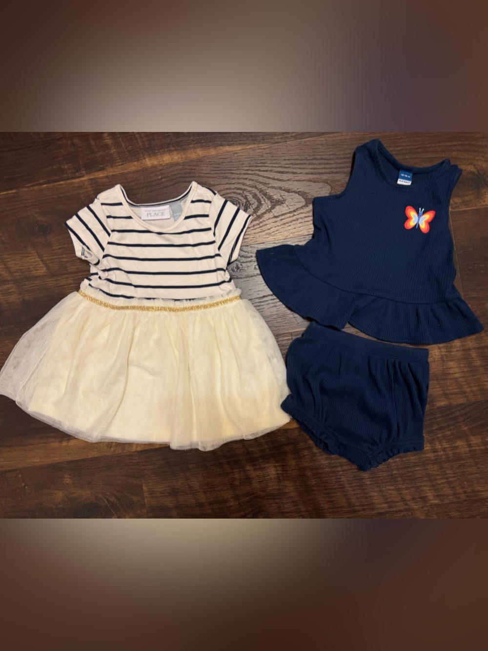The Children's Place Navy Stripe Top with Cream Tulle Skirt